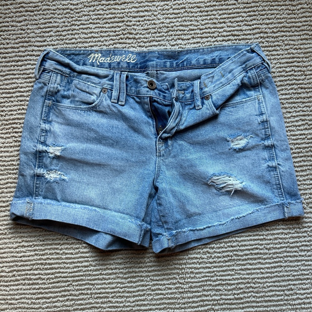 Madewell Distressed Light Blue Jean Shorts